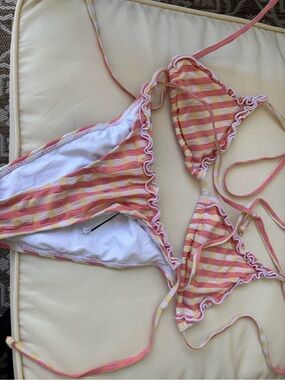 Cotton On Pink and Yellow Gingham Ruffle Triangle Bikini